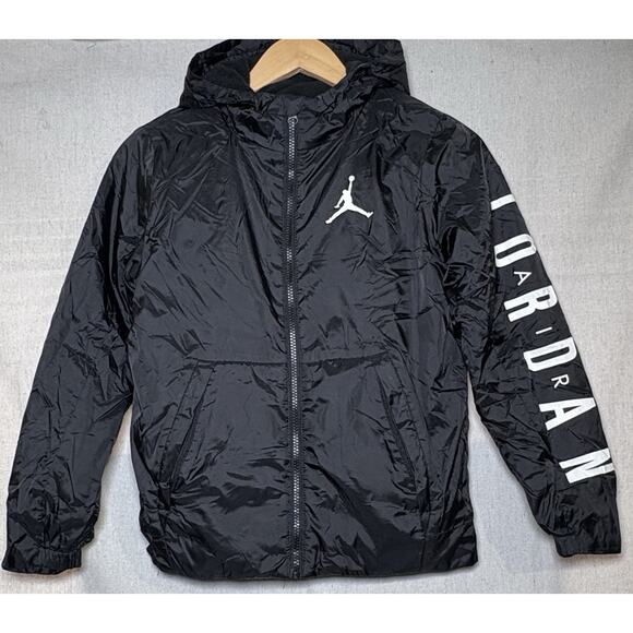 Nike Air Jordan Puffer Jacket Youth Boys Medium 10-12 yrs Black Hoodie Jumpman - Picture 1 of 4